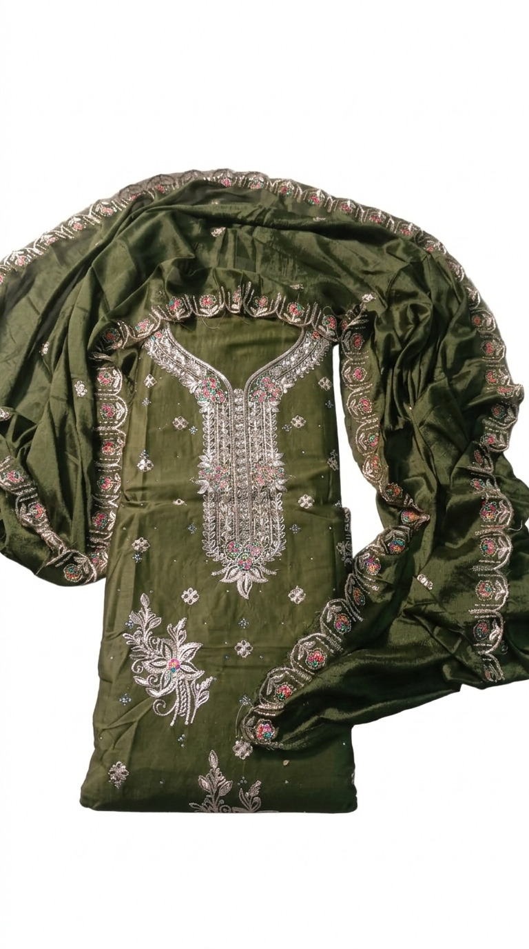Olive Green Embroidered Festive Suit