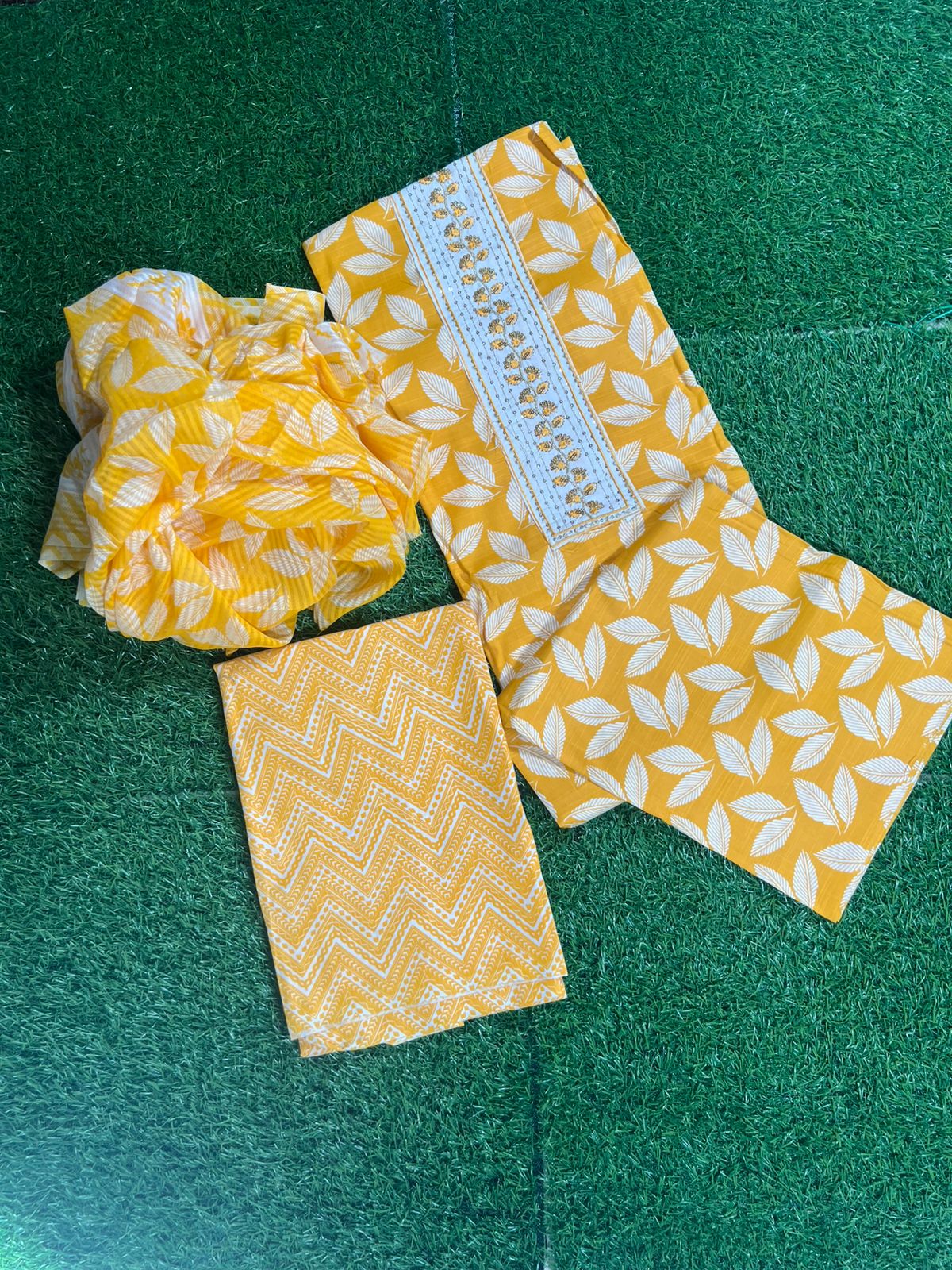 Leaf Motif Cotton Suit Collection with Gota Patti & Mirror Work