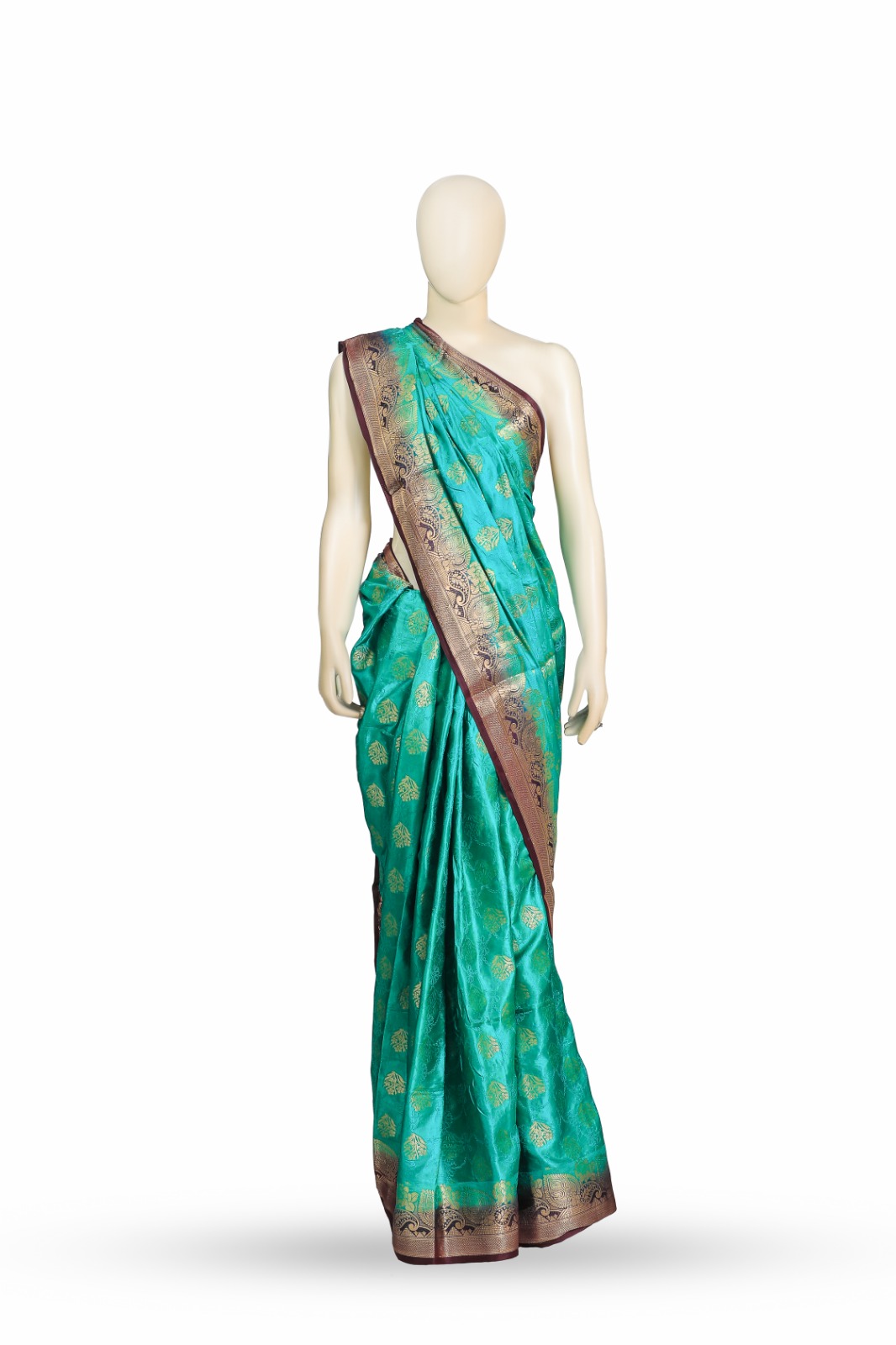 Green with blue border Printed Saree