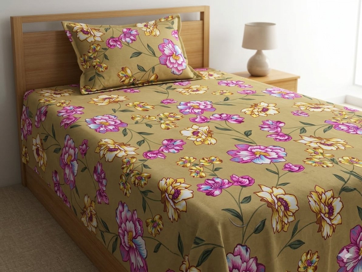 Soft Single bedsheet with pillow cover cotton