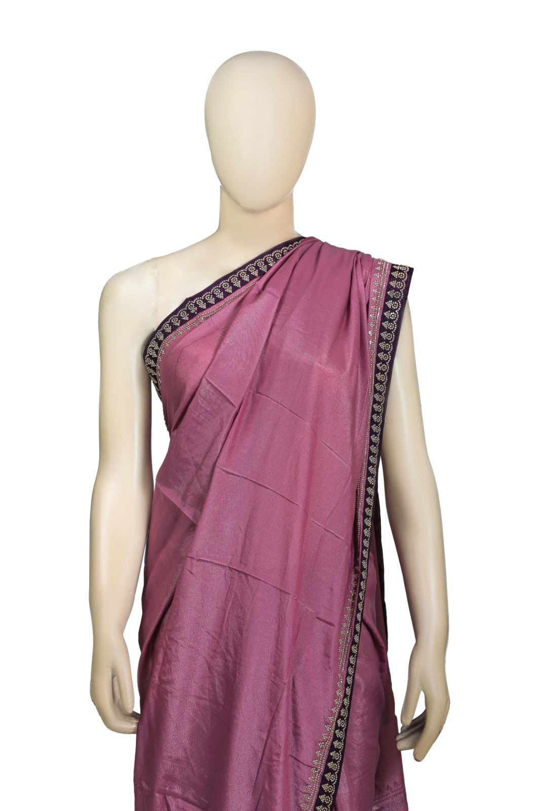 Pink with dark blue border Saree